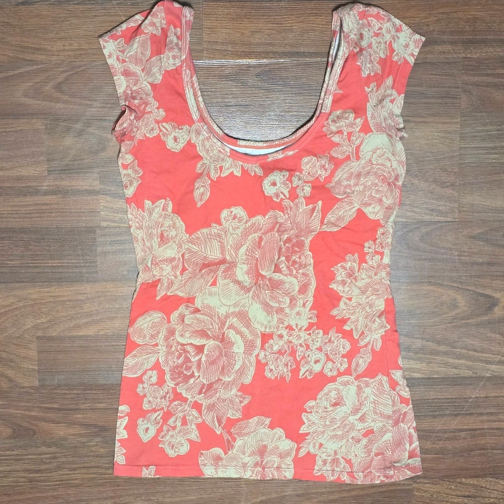 Y2K Hot Gal Floral Tunic Top Womens M Cap Sleeve‎ Boho Grunge